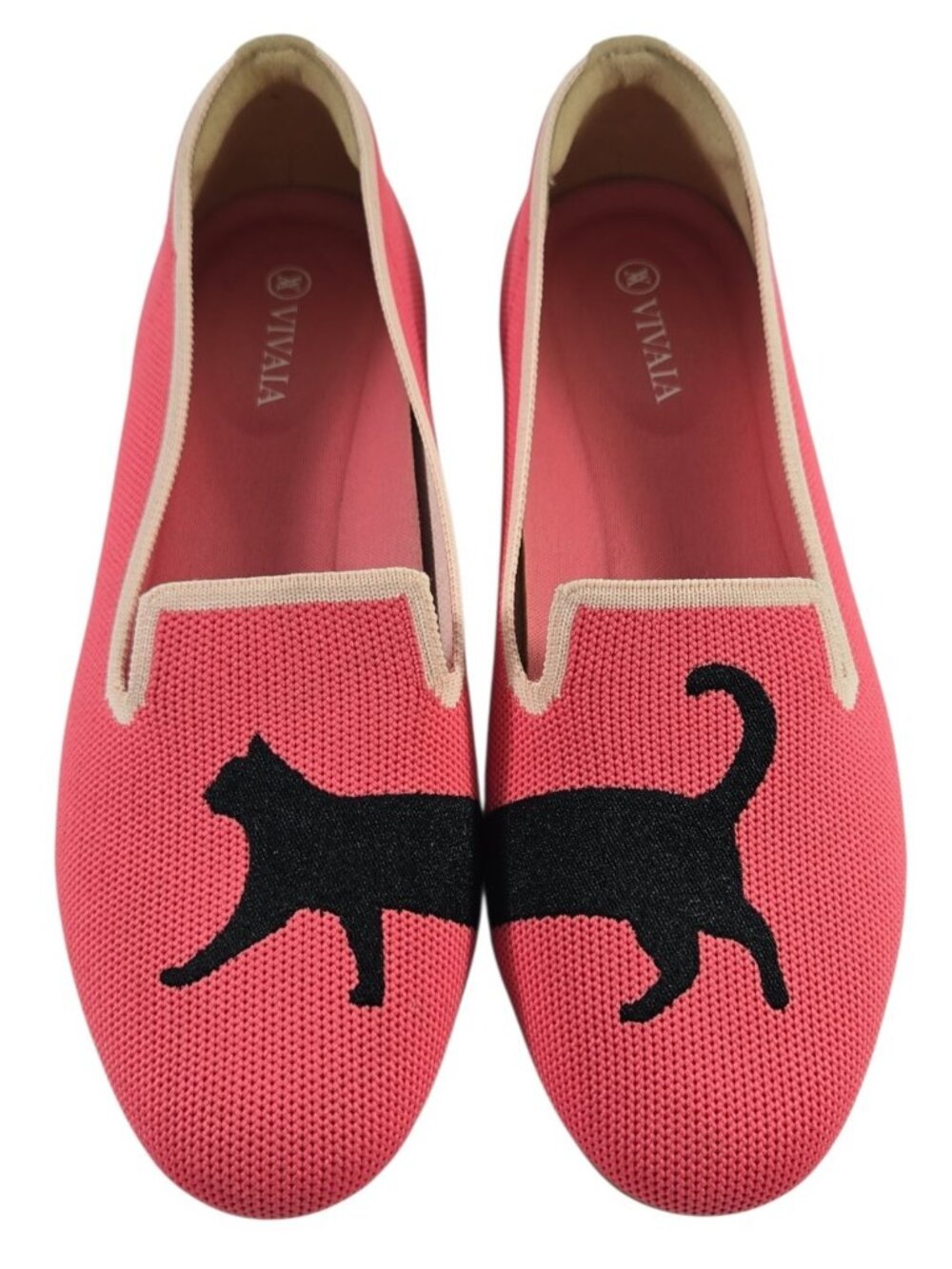 Vivaia Cat Shoes Audrey Embroidered Loafers Knit Pink Black Whimsical EU 39 US 8